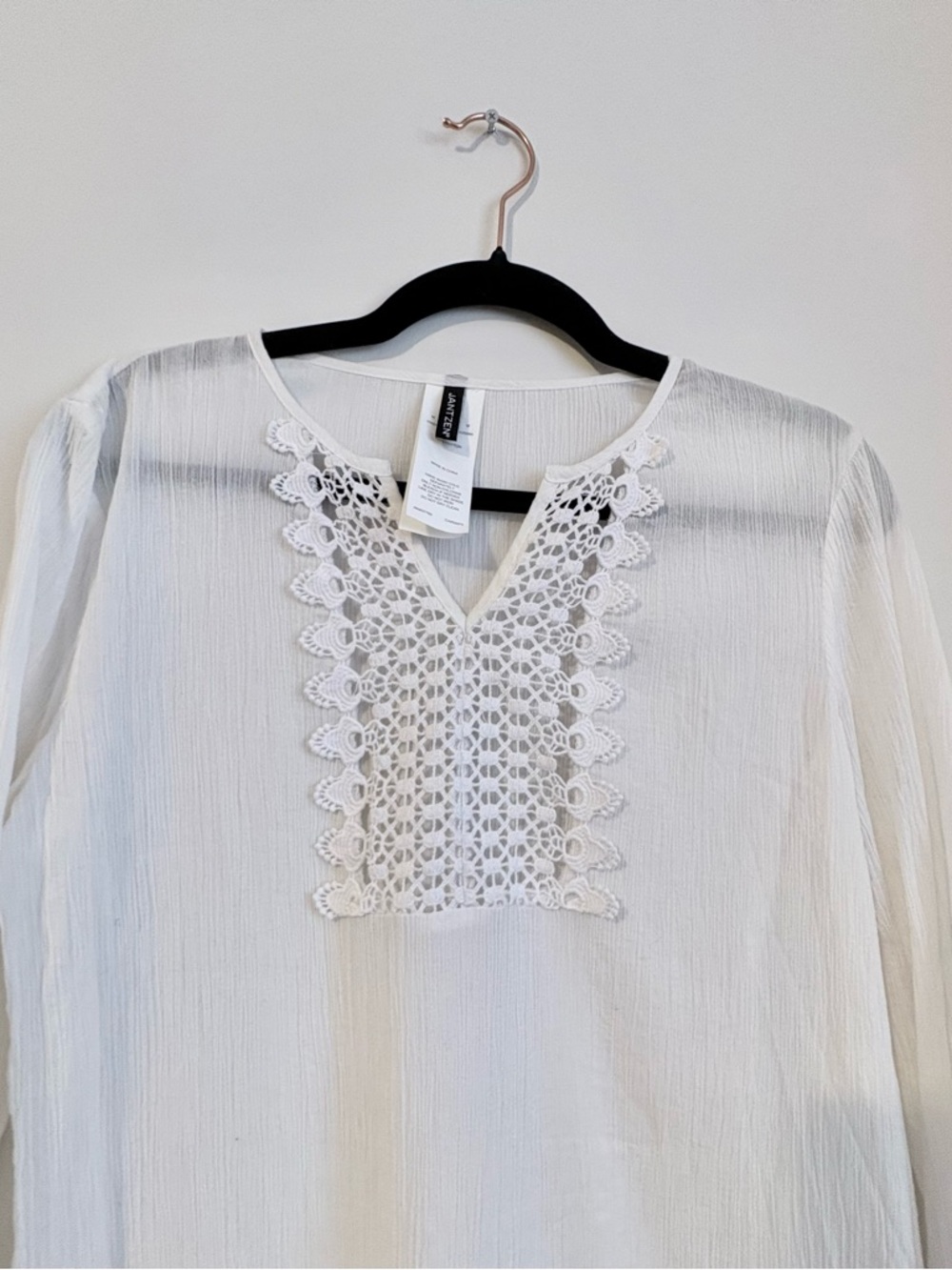 Jantzen White Crochet Trim Tunic Medium Cotton Boho Beach - Picture 2 of 10